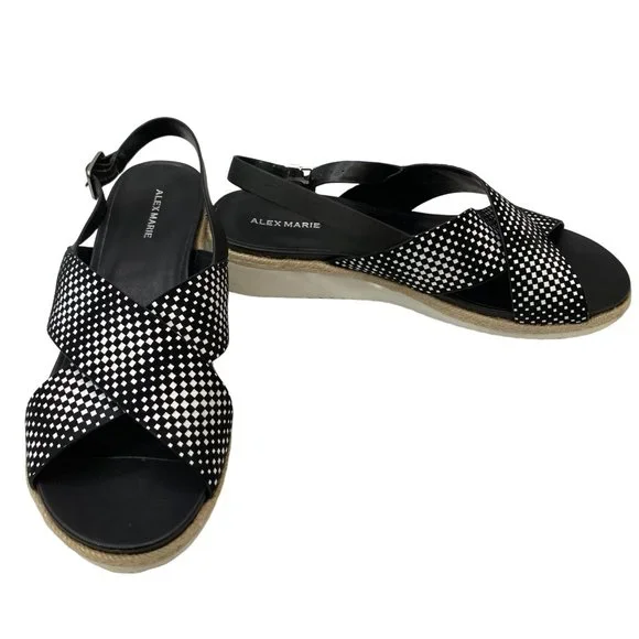 Alex Marie Wedge Sandals Size 9.5 Women Navy White Casual Slip On Sling Back Sho - Picture 2 of 8